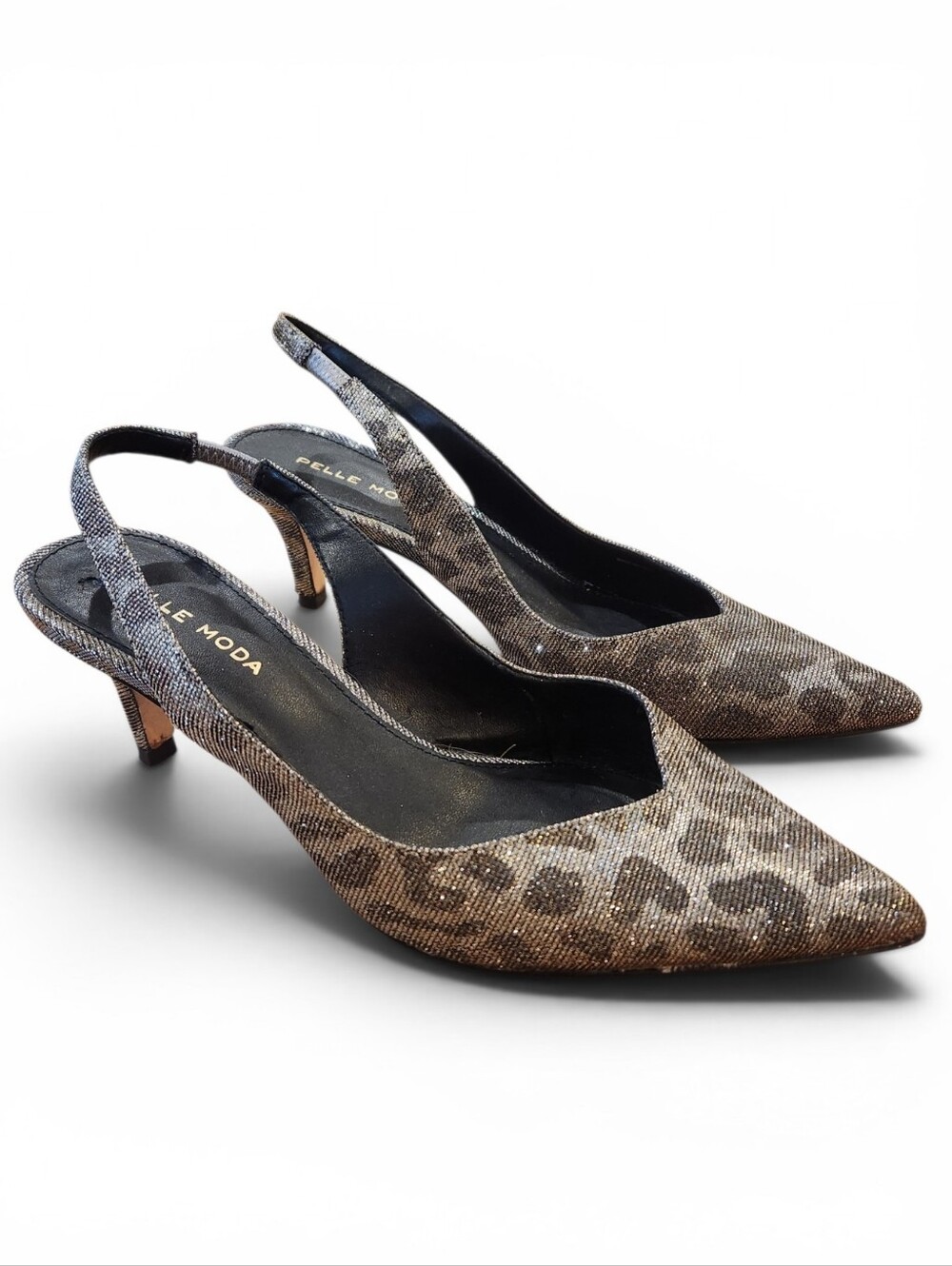 Pelle Moda Color Changing Leopard Slingback Kitten Heel Pumps - Gold To Silver